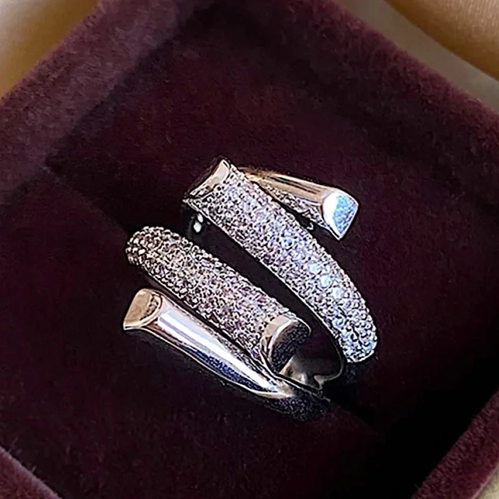 White Gold Micro Zircon Statement Ring